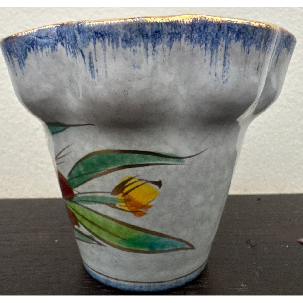 Handpainted Italian Ceramic Flower Pot With Gold Accents 3.5''Tall X 4" Wide - Picture 7 of 8